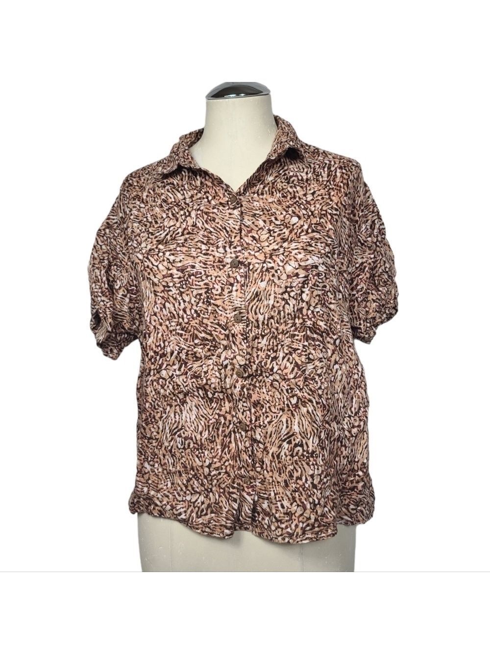 Rachel Zoe Button Down Short Sleeve Linen Shirt S